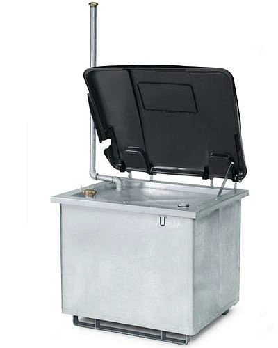 Collecteur d'huile usée DENIOS en acier galvanisé couvercle de protection en plastique + jauge 800 l 123-561 se f...