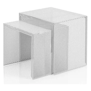 Table d'appoint gigogne métal blanc mat Sayo - Lot de 2 pour fourgons