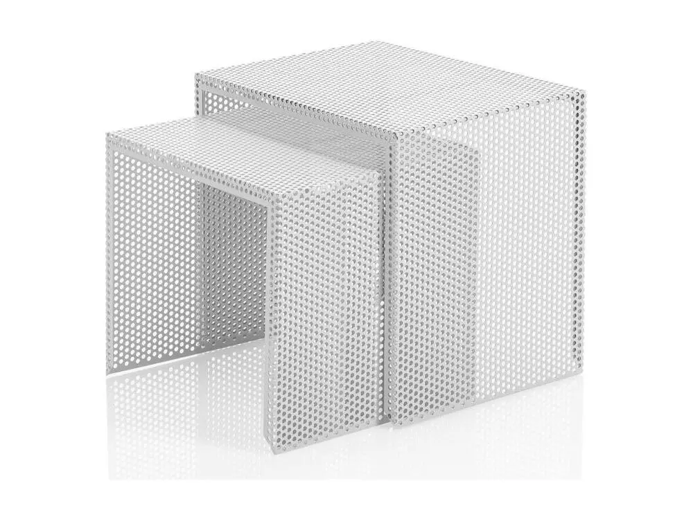 Table d'appoint gigogne métal blanc mat Sayo - Lot de 2 pour fourgons