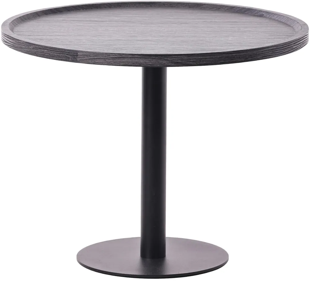 Table d'appoint récent plateau rond en bois gris Ø60cm design avec pied central en métal noir 10_0009149