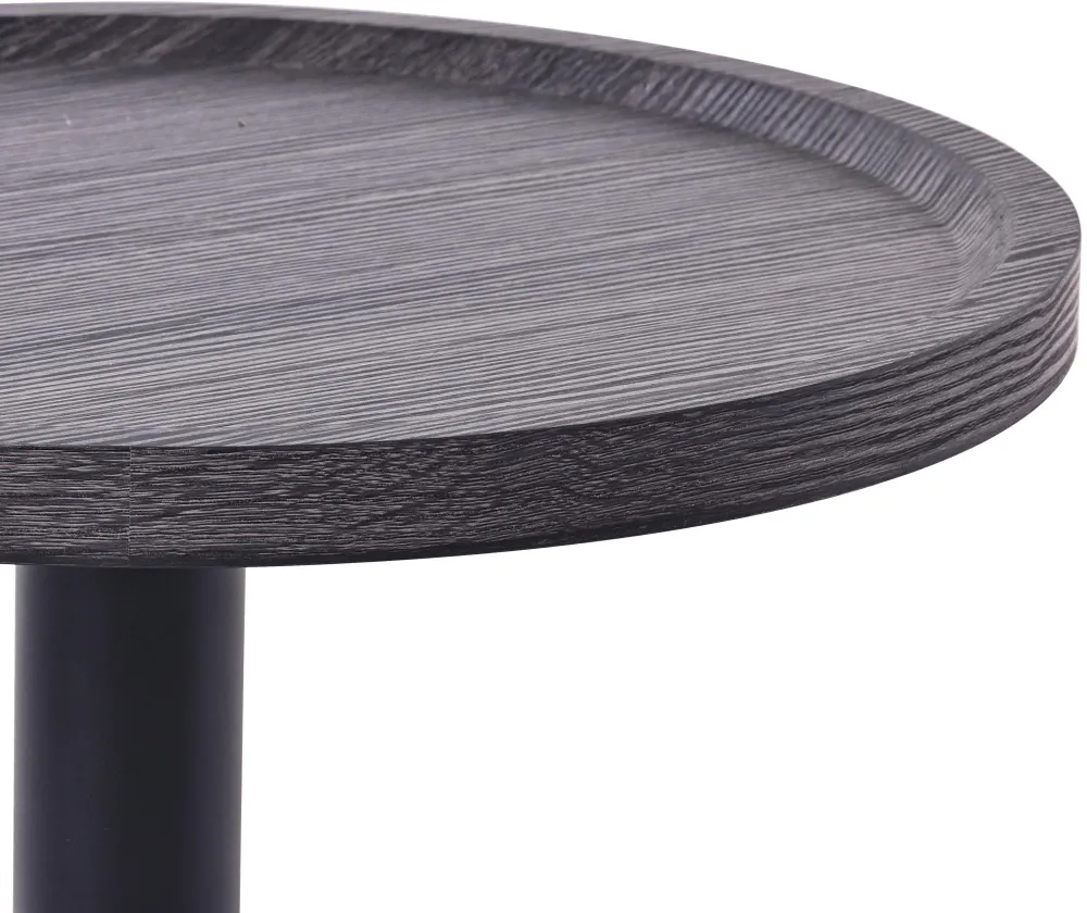Table d'appoint récent plateau rond en bois gris Ø60cm design avec pied central en métal noir 10_0009149