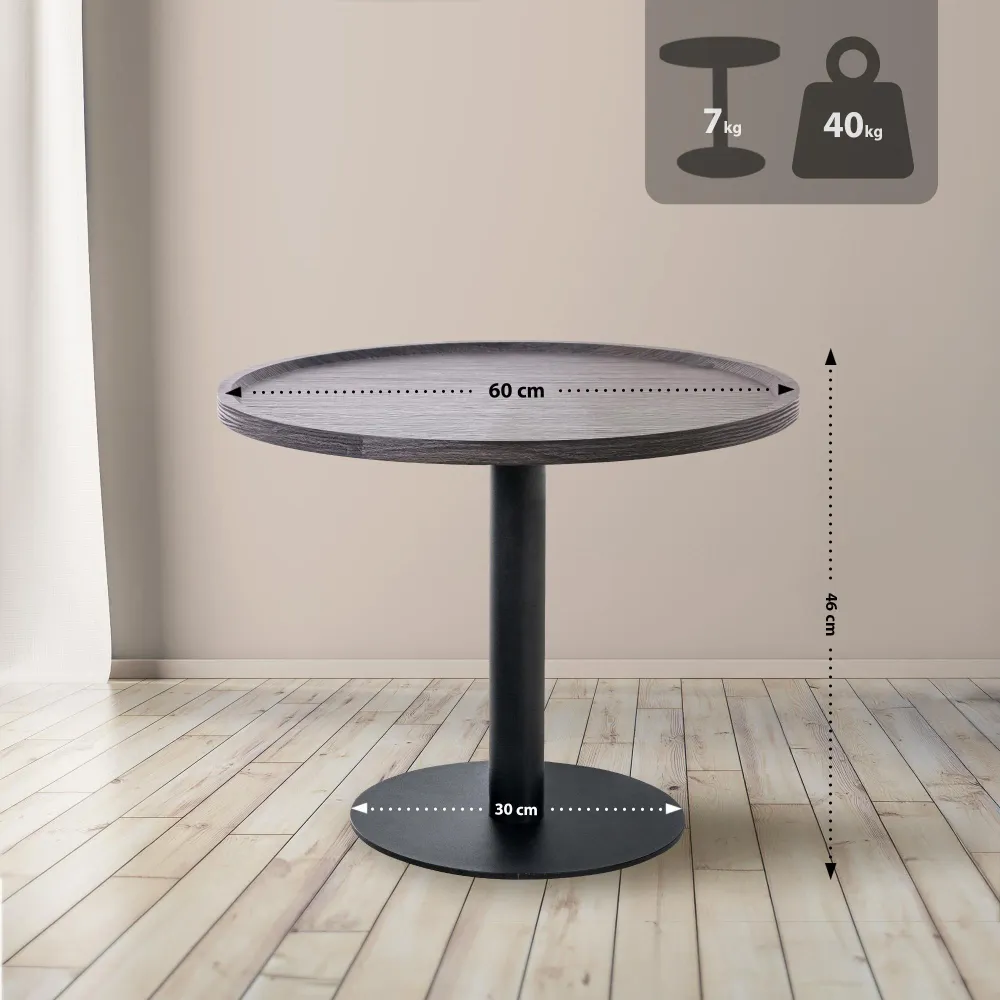Table d'appoint récent plateau rond en bois gris Ø60cm design avec pied central en métal noir 10_0009149
