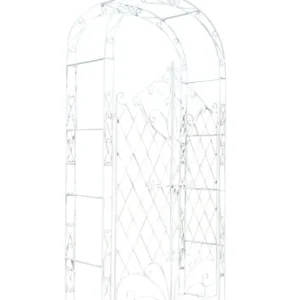 Arche à rosiers avec deux portes plantes grimpantes décoration jardin 220x120 cm en métal blanc vieilli 10_0003953