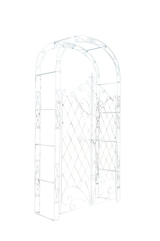 Arche à rosiers avec deux portes plantes grimpantes décoration jardin 220x120 cm en métal blanc vieilli 10_0003953