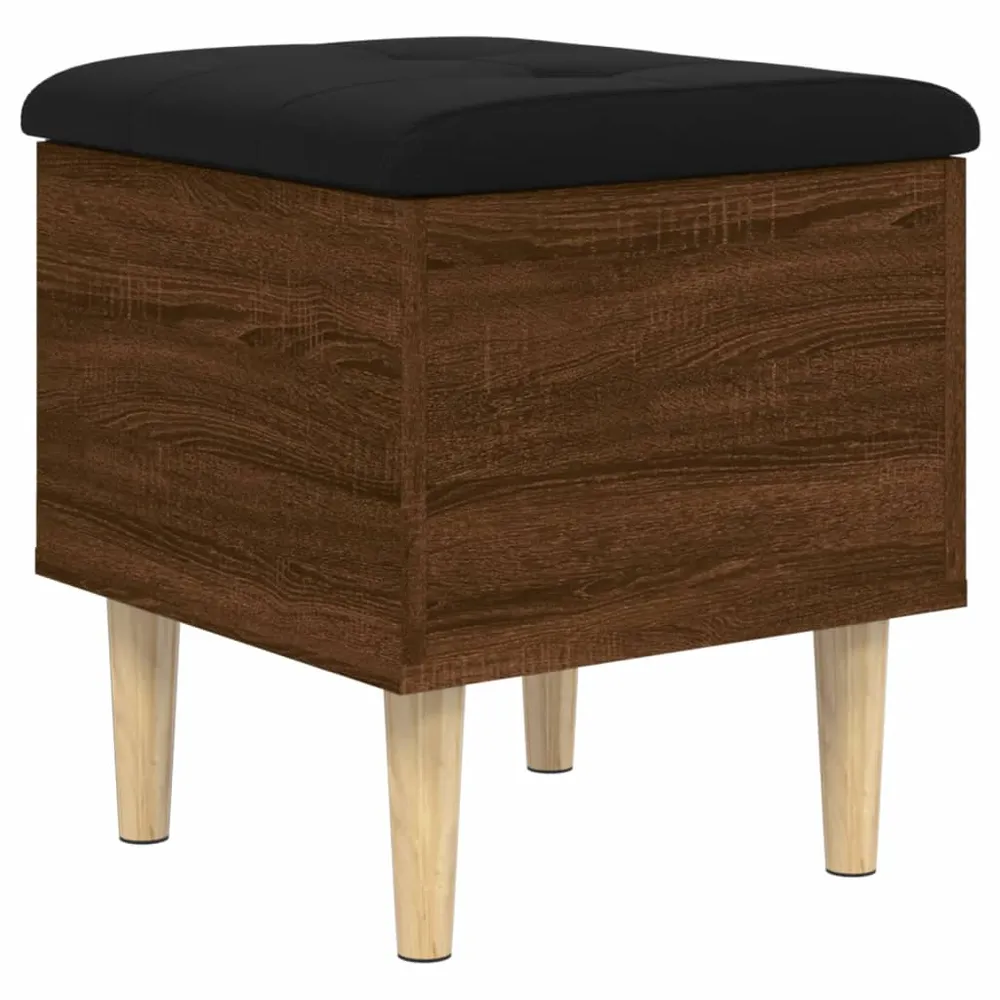 Banc banquette de rangement avec coussin d'assise noir 42 x 42 x 46 cm bois d'ingénierie couleur chêne marron DEC024737