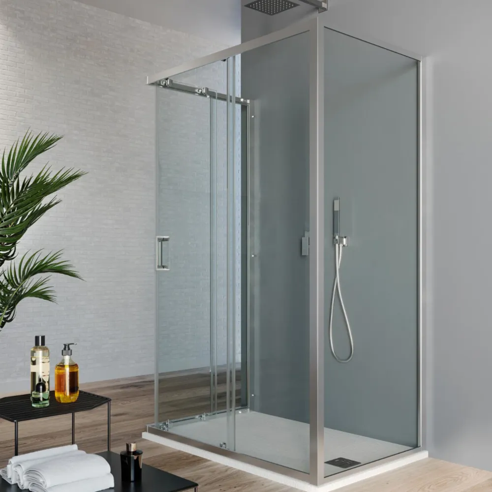 Cabine de douche trois côtés 120x70x70 cm modèle Loop avec porte coulissante d'angle en verre 6 mm anticalcaire Connecté C...