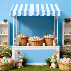 Décor photo pour Pâques Marché aux œufs à rayures bleues Décor lapin LXX512-117