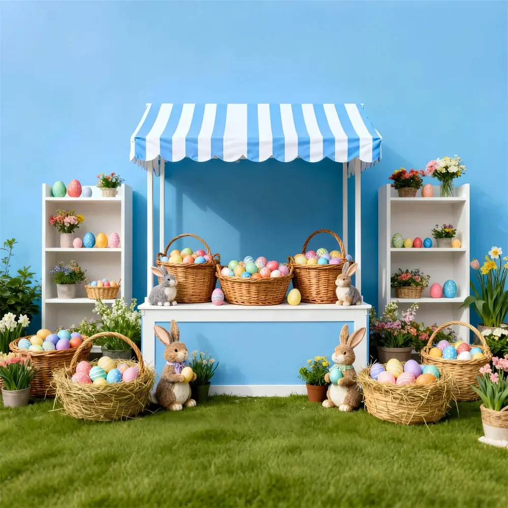 Décor photo pour Pâques Marché aux œufs à rayures bleues Décor lapin LXX512-117