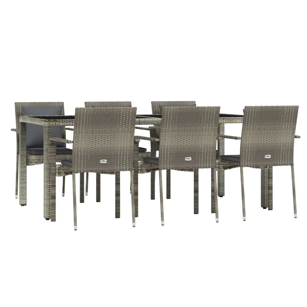 Mobilier à dîner de jardin et coussins 7 pièces gris rotin 02_0014901