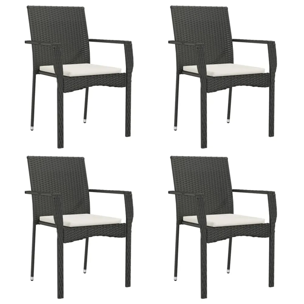 Mobilier à dîner de jardin et coussins 5 pièces noir résine tressée 02_0014872
