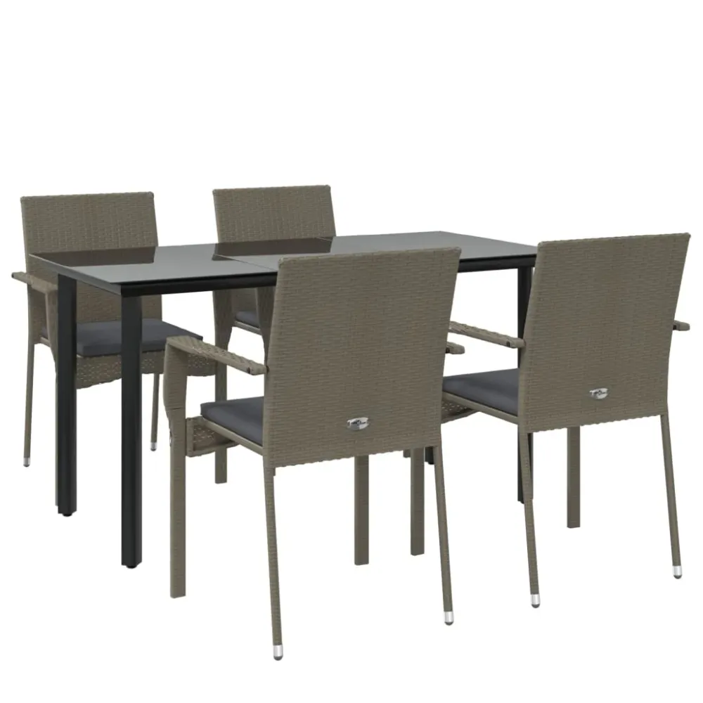 Mobilier à dîner de jardin et coussins 5 pièces noir et gris 02_0014858