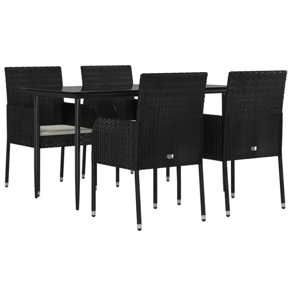 Mobilier à dîner de jardin et coussins 5 pièces noir résine tressée 02_0014878