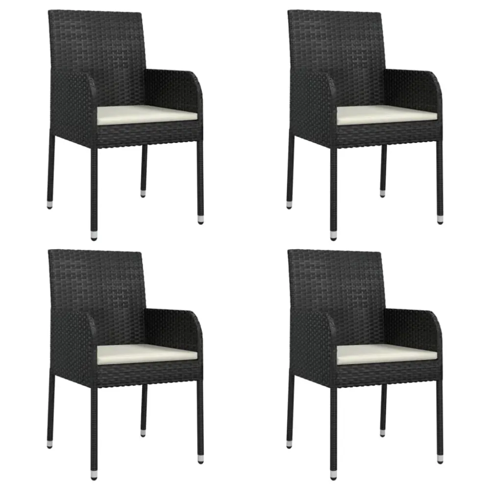Mobilier à dîner de jardin et coussins 5 pièces noir résine tressée 02_0014878