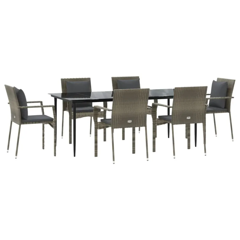 Mobilier à dîner de jardin et coussins 7 pièces noir et gris rotin 02_0014905