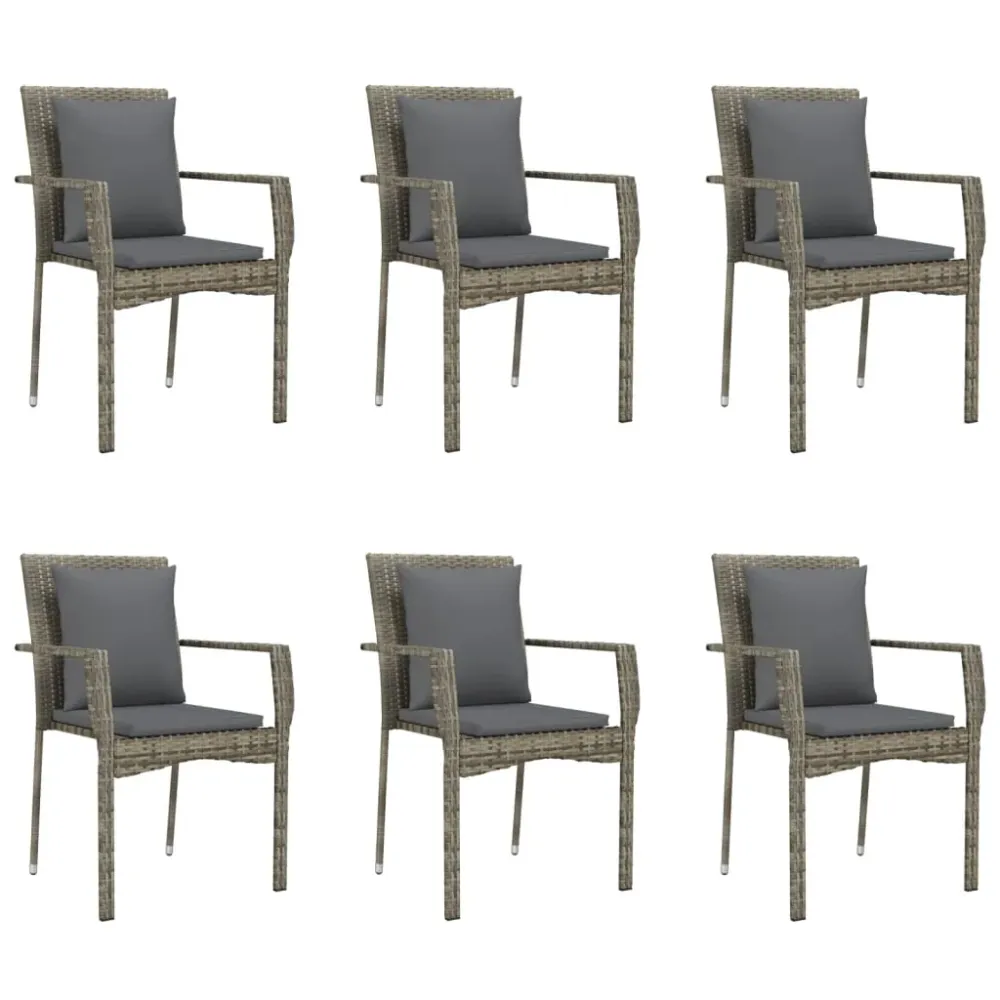 Mobilier à dîner de jardin et coussins 7 pièces noir et gris rotin 02_0014905