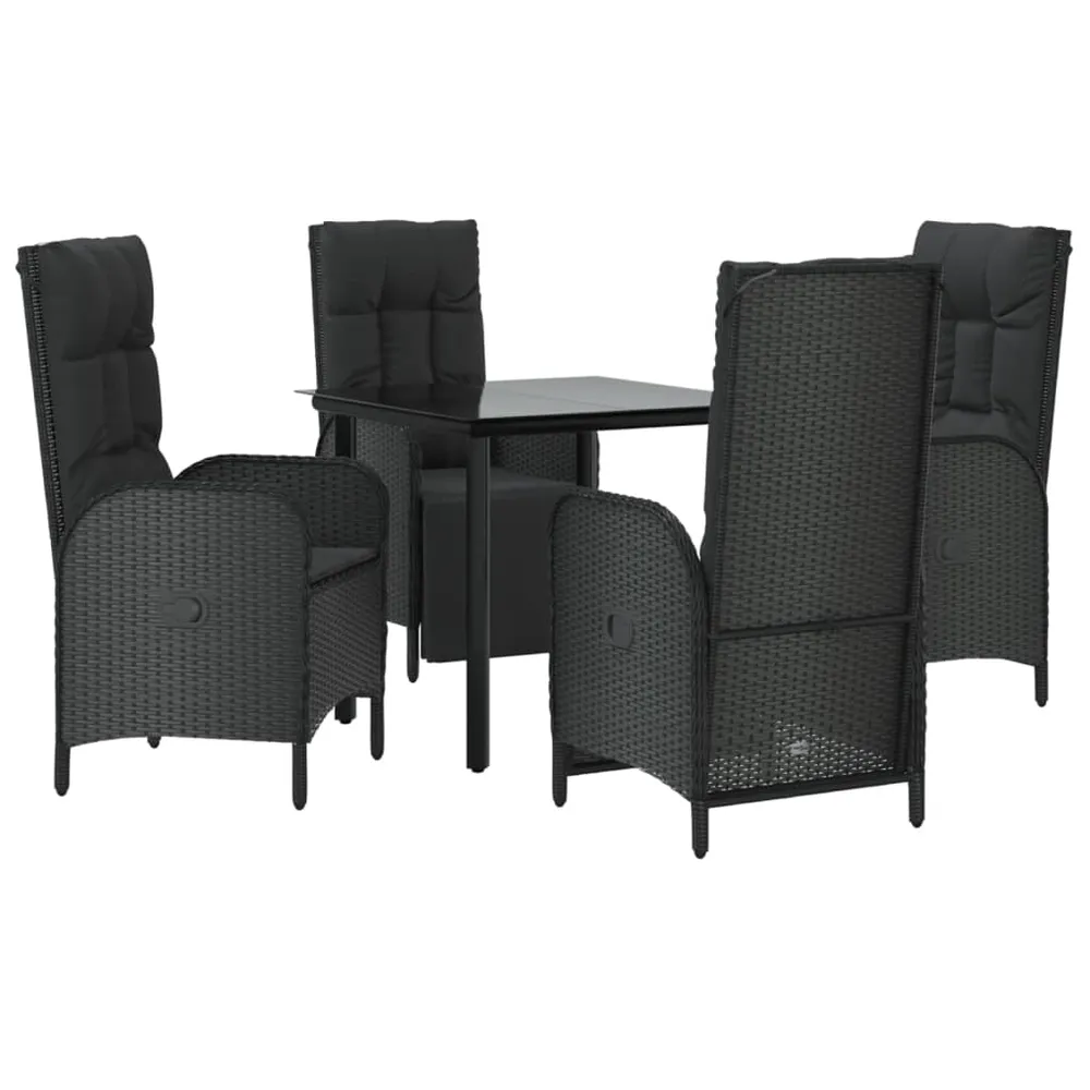 Mobilier à dîner de jardin et coussins 5 pièces noir résine tressée 02_0014882