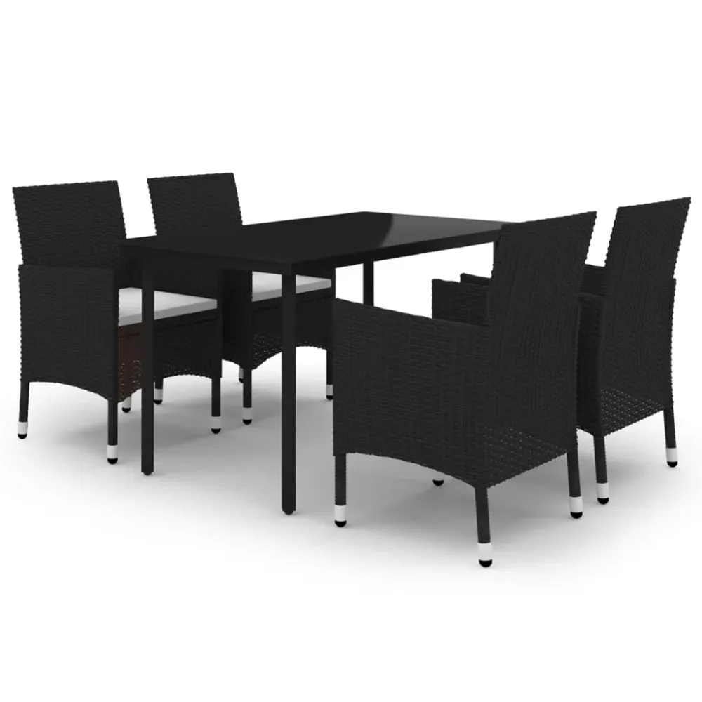 Mobilier à dîner de jardin coussins 5 pièces résine tressée verre 02_0014848