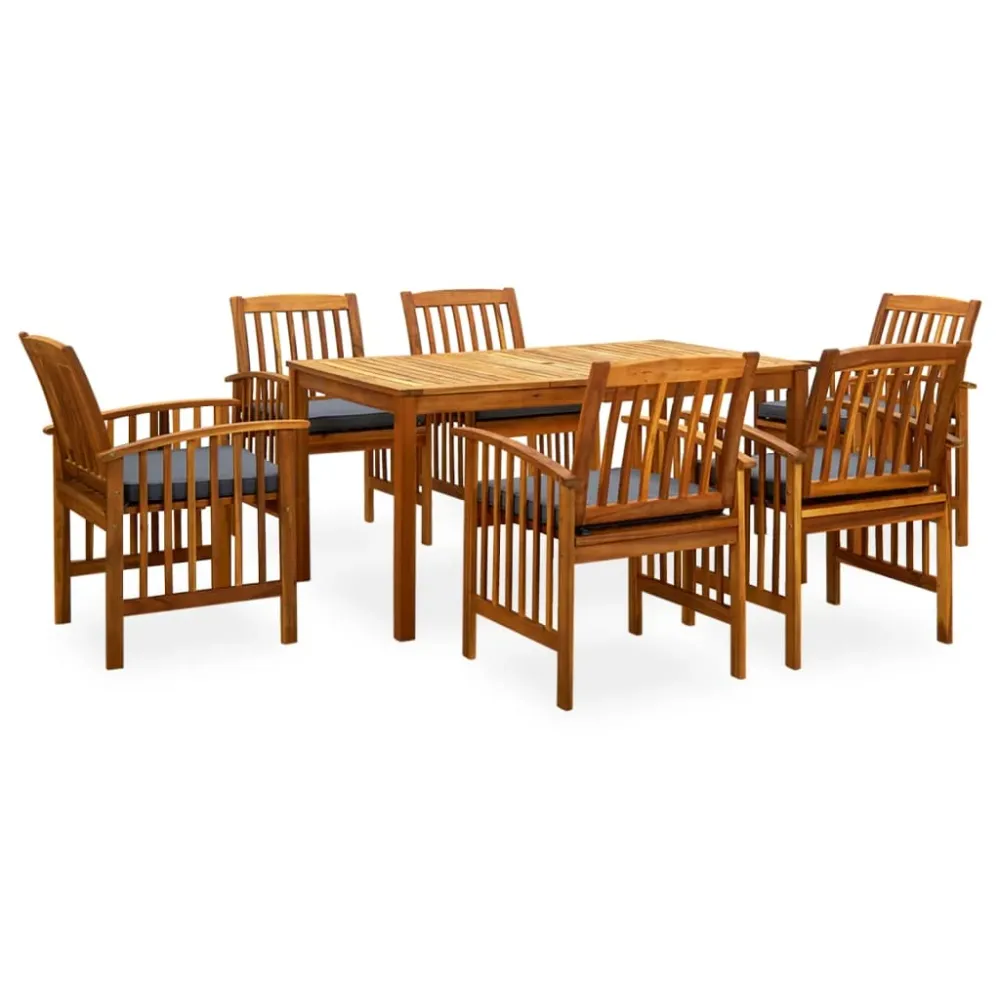Mobilier à dîner de jardin 7 pièces avec coussins acacia robuste 02_0014804