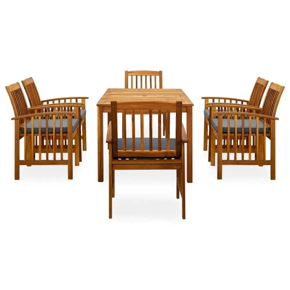 Mobilier à dîner de jardin 7 pièces avec coussins acacia robuste 02_0014804