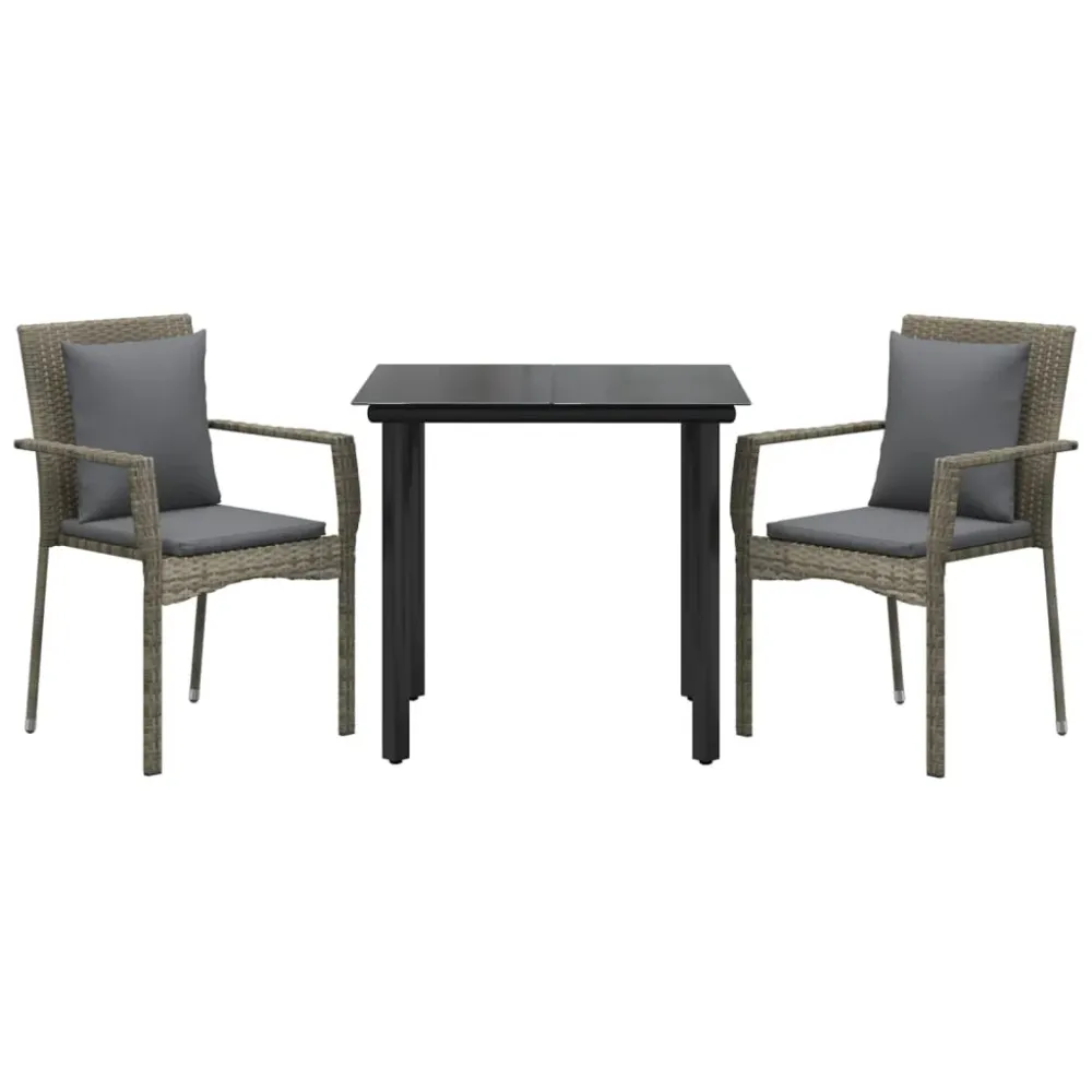 Mobilier à dîner de jardin 3 pièces avec coussins noir et gris 02_0014758
