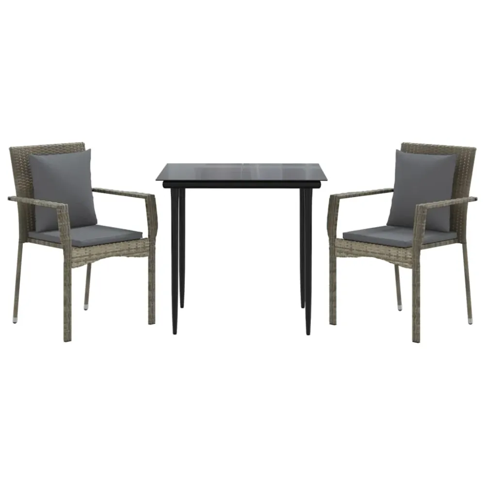 Mobilier à dîner de jardin 3 pièces avec coussins noir et gris 02_0014760