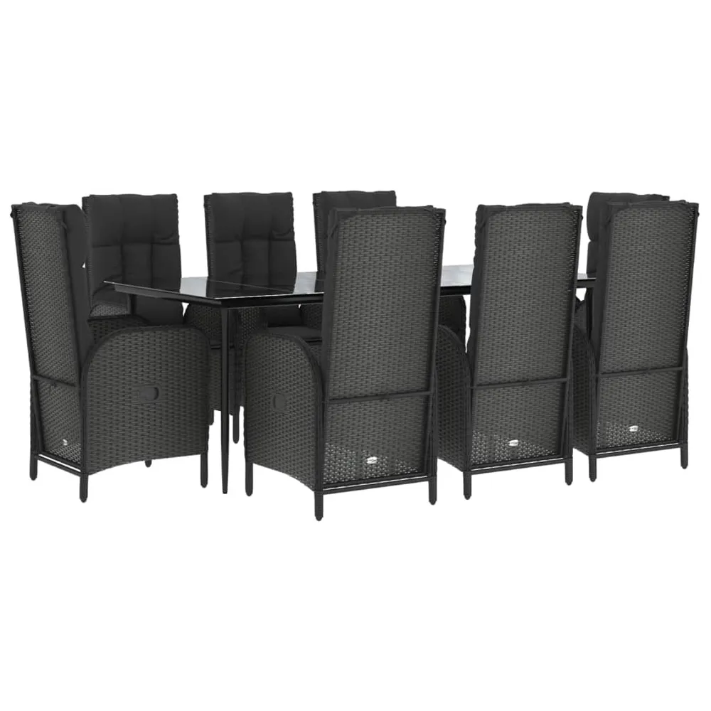 Mobilier à dîner de jardin 9 pièces et coussins noir résine tressée 02_0014834