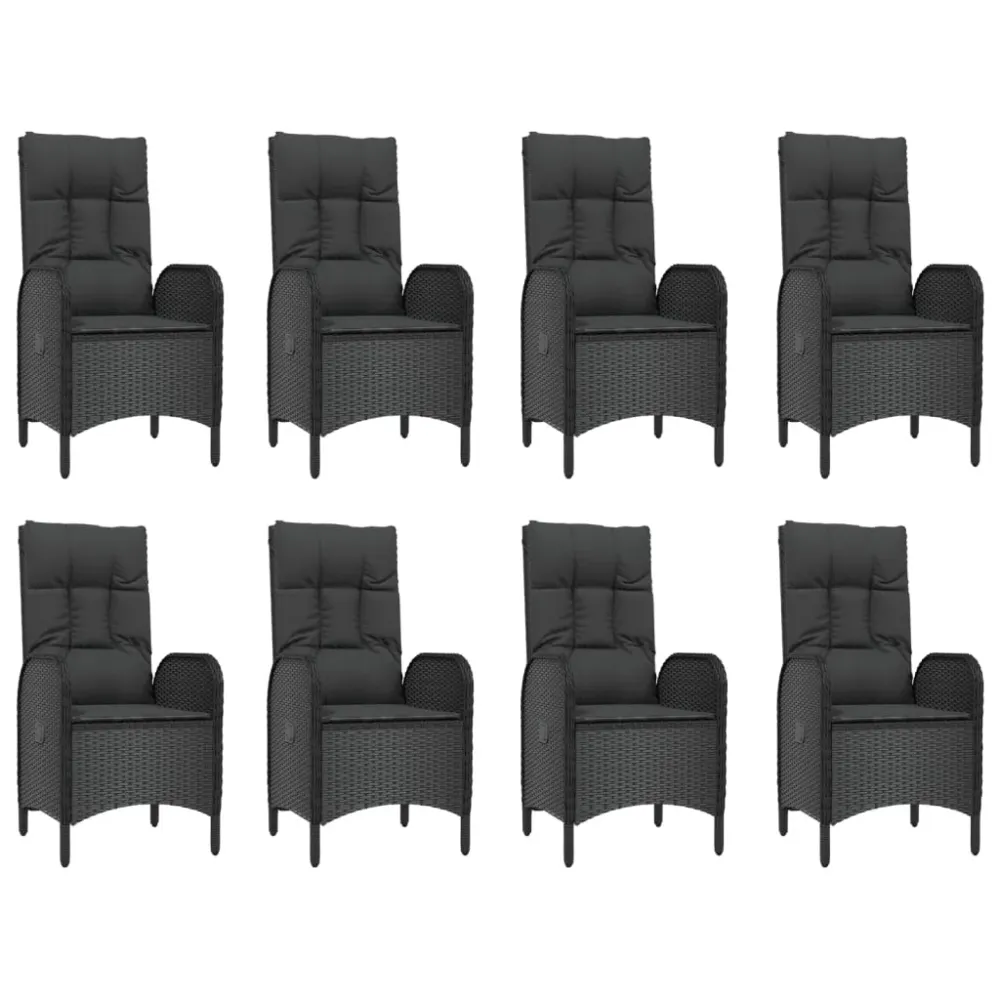 Mobilier à dîner de jardin 9 pièces et coussins noir résine tressée 02_0014834