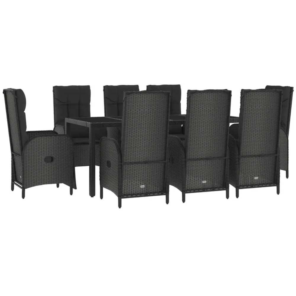 Mobilier à dîner de jardin 9 pièces et coussins noir résine tressée 02_0014837