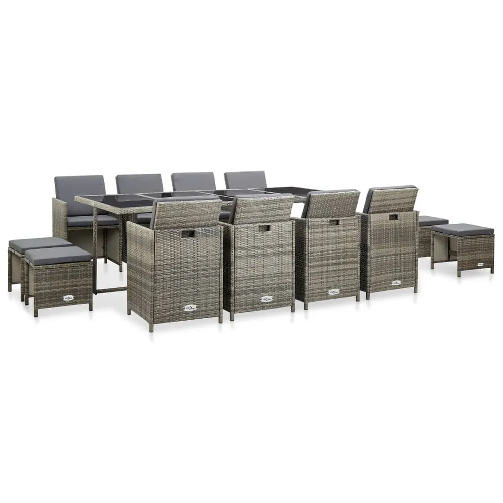 Mobilier à dîner salon de jardin 13 pièces et coussin résine tressée gris 02_0014747