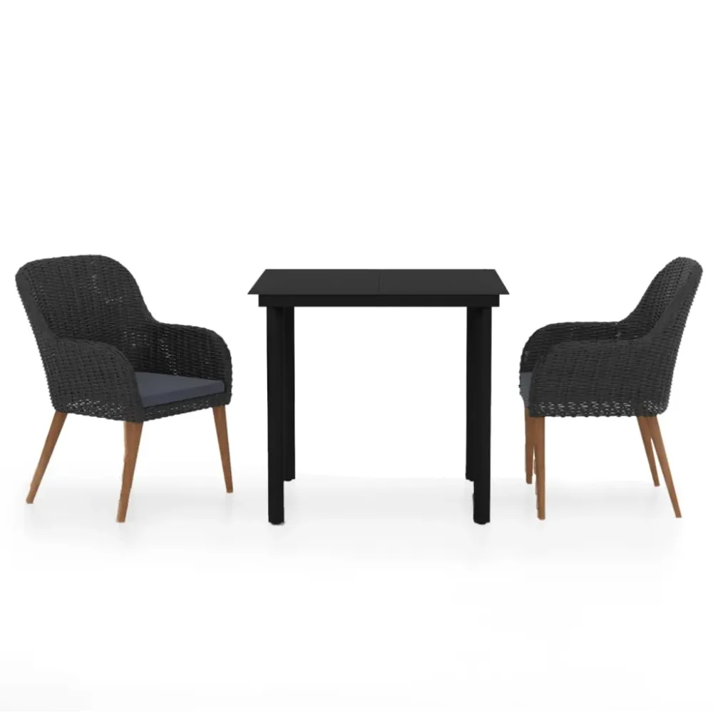 Mobilier de salle à manger de jardin avec coussins 3 pièces noir 02_0014600