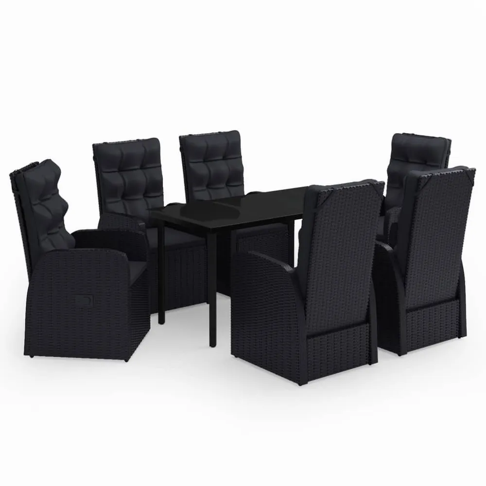 Mobilier de salle à manger de jardin avec coussins 7 pièces noir 02_0014613