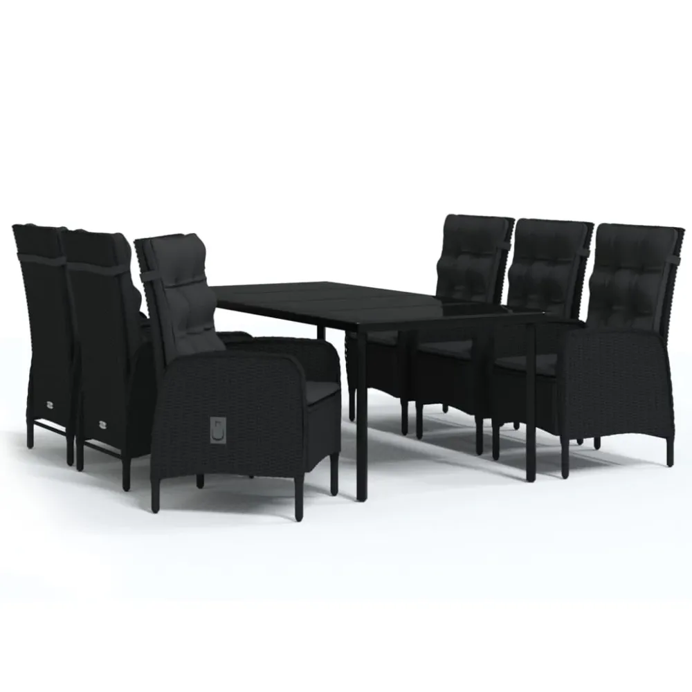 Mobilier de salle à manger de jardin avec coussins 7 pièces noir 02_0014603