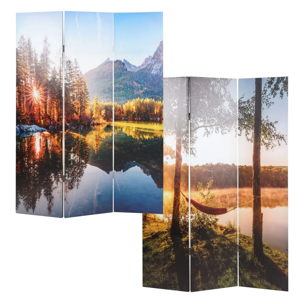 Paravent photo avec isolation phonique cloison de séparation acoustique 180 x 122 cm Lac forestier 04_0008060