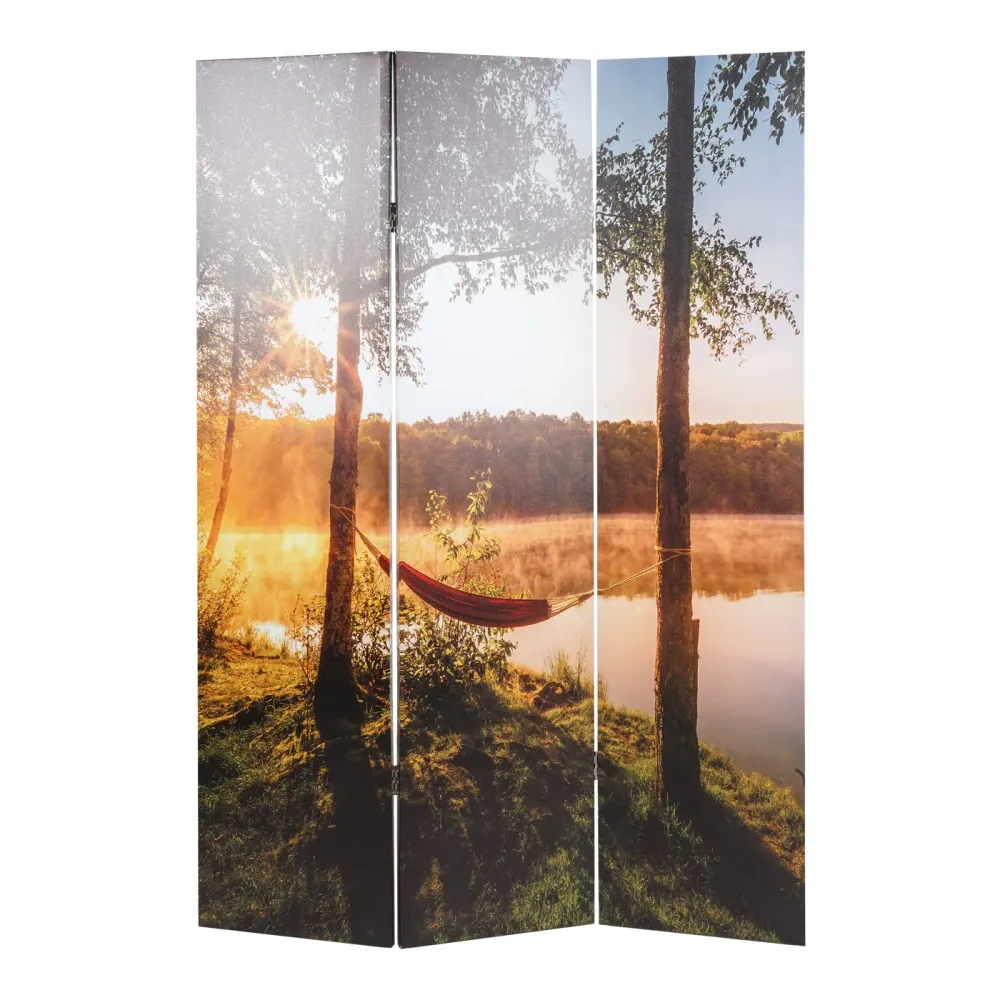 Paravent photo avec isolation phonique cloison de séparation acoustique 180 x 122 cm Lac forestier 04_0008060