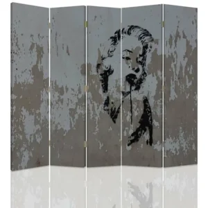 Paravent portrait d'une femme sur un mur 5 volets - 180 x 150 cm - 2 faces R° V° + rotation 360°