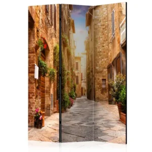 Paravent 3 volets panneaux cloison séparateur de pièce pliable recto verso Rue colorée en Toscane 135x172 cm PAR110222