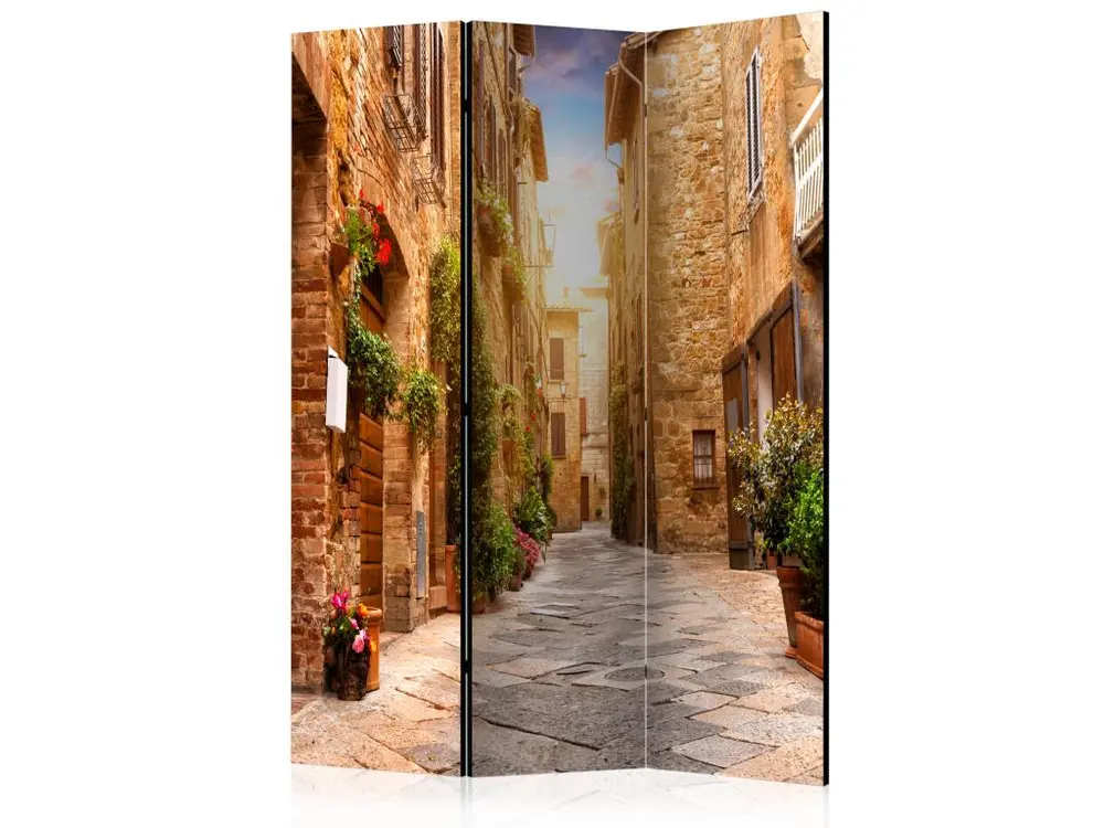 Paravent 3 volets panneaux cloison séparateur de pièce pliable recto verso Rue colorée en Toscane 135x172 cm PAR110222