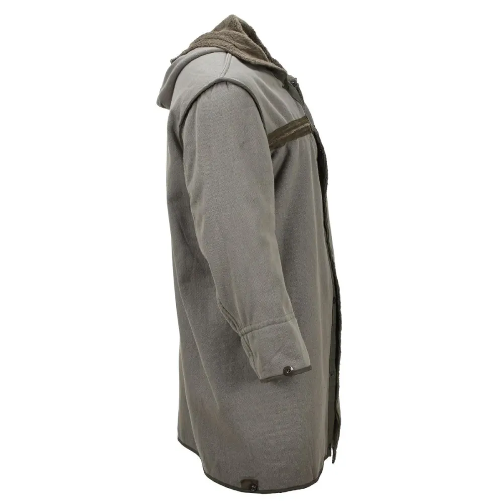 Parka longue militaire allemande originale avec doublure en fausse fourrure et capuche thermique olive