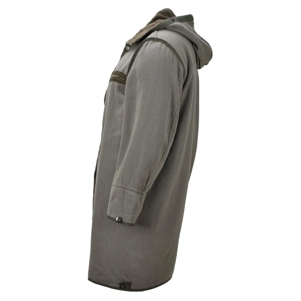 Parka longue militaire allemande originale avec doublure en fausse fourrure et capuche thermique olive