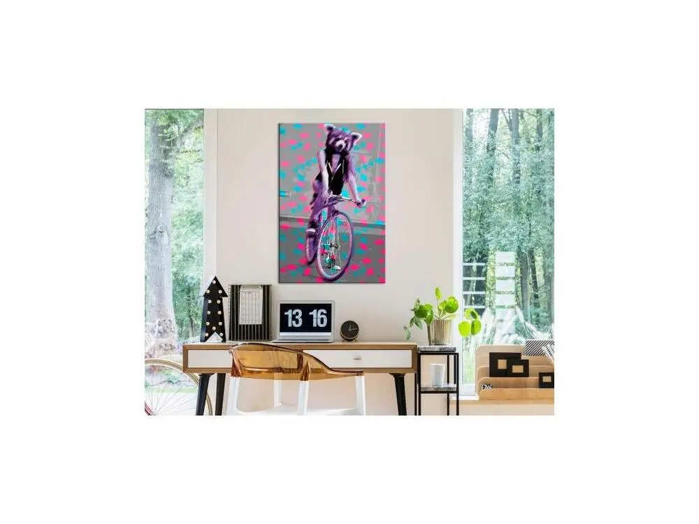 Tableau Raccoon On Bike (1 Part) Vertical : Taille - 80 x 120 cm