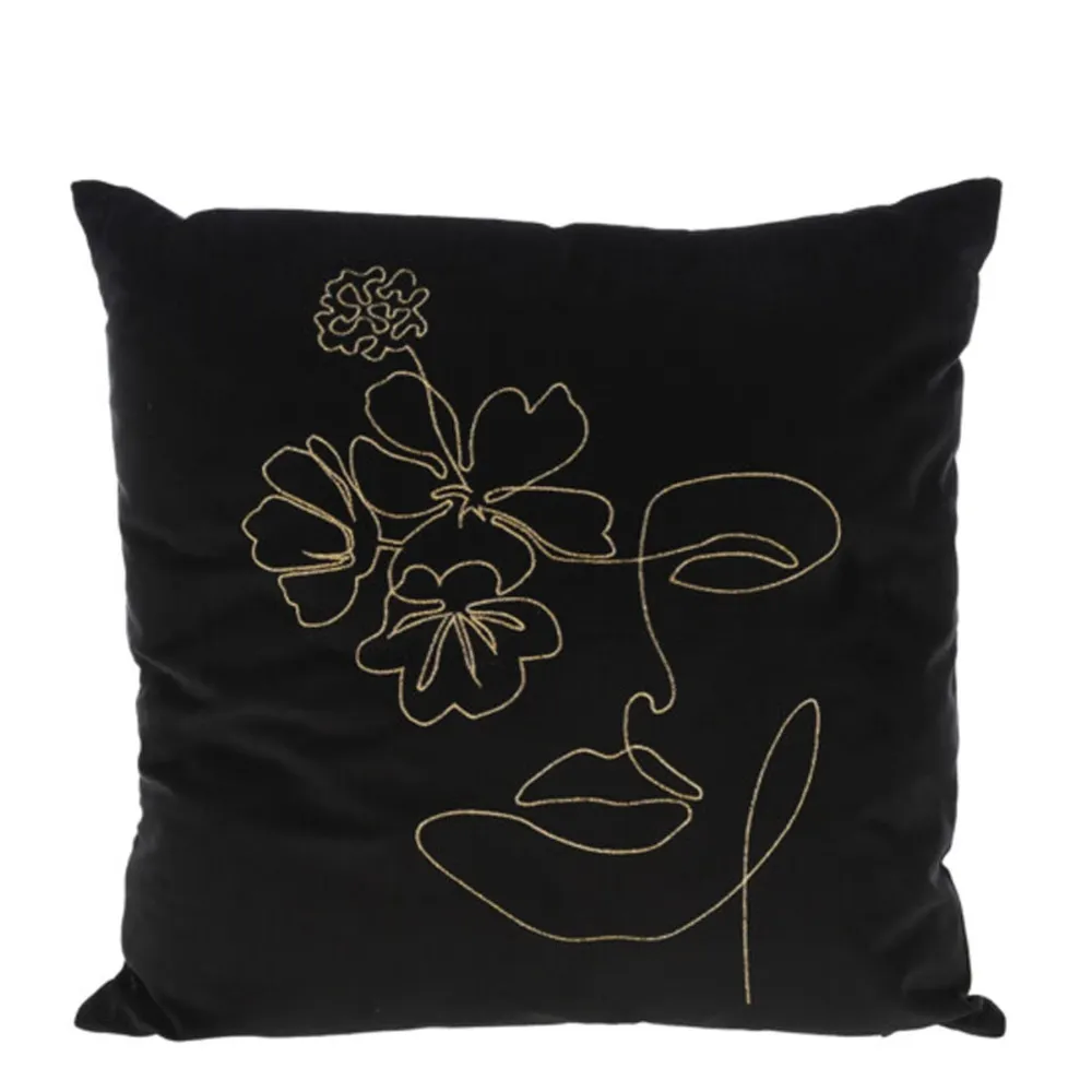 Urban Decor 45cm Velvet Cushion - Noir jais Floral Print