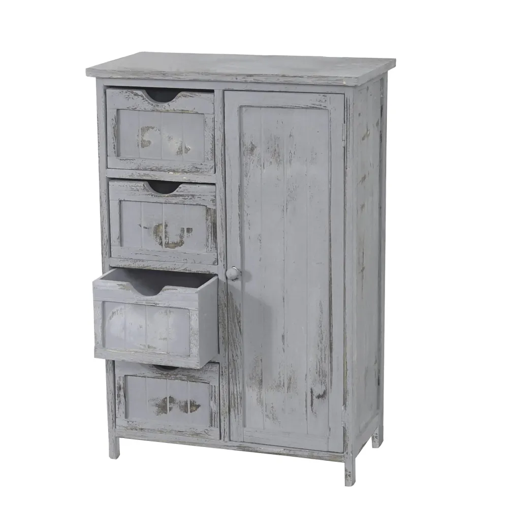 Commode style nostalgique meuble d'appoint à tiroirs 82x55x30cm en bois de paulownia gris 04_0002491
