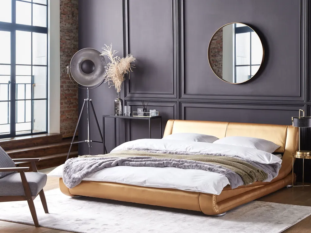 Leather EU King Size Waterbed Effet or AVIGNON
