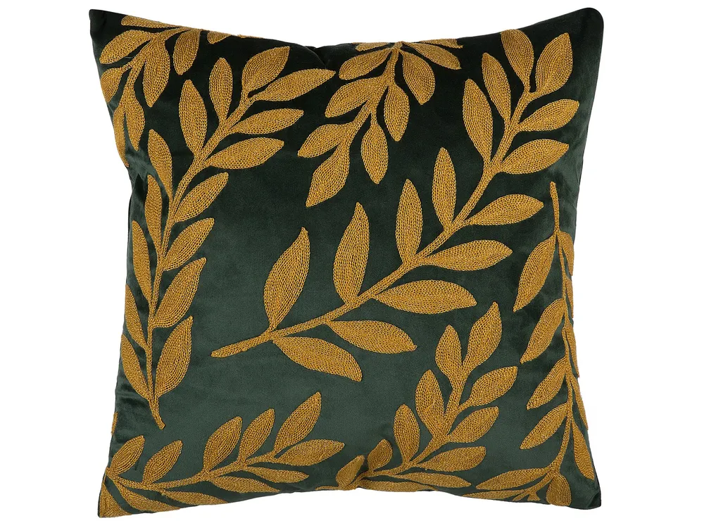 Set 2 Velours Cushions Leaf Pattern 45 x 45 cm Emerald Green MISTLETOE