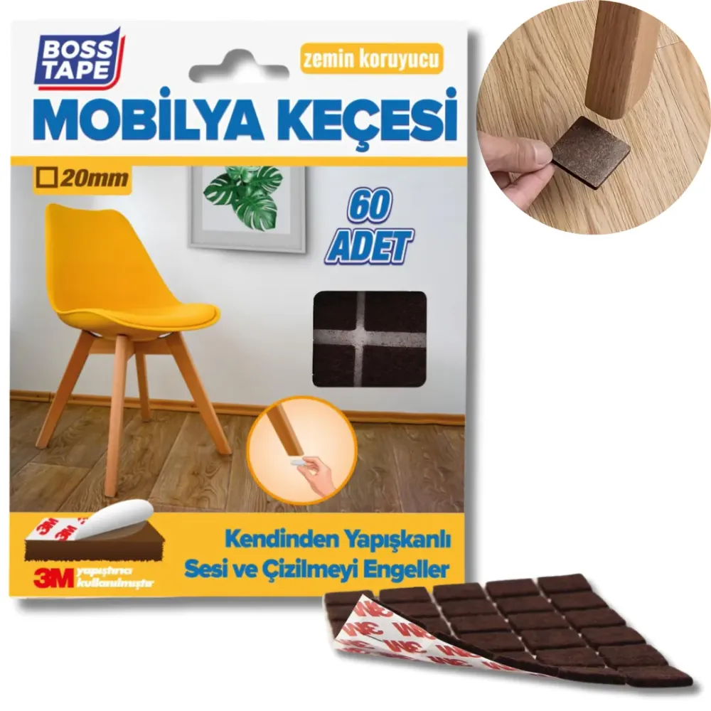 Patin Anti-Glissement BOSS TAPE Meuble Carré 20mm Marron (60pcs) pour réparation d'urgence