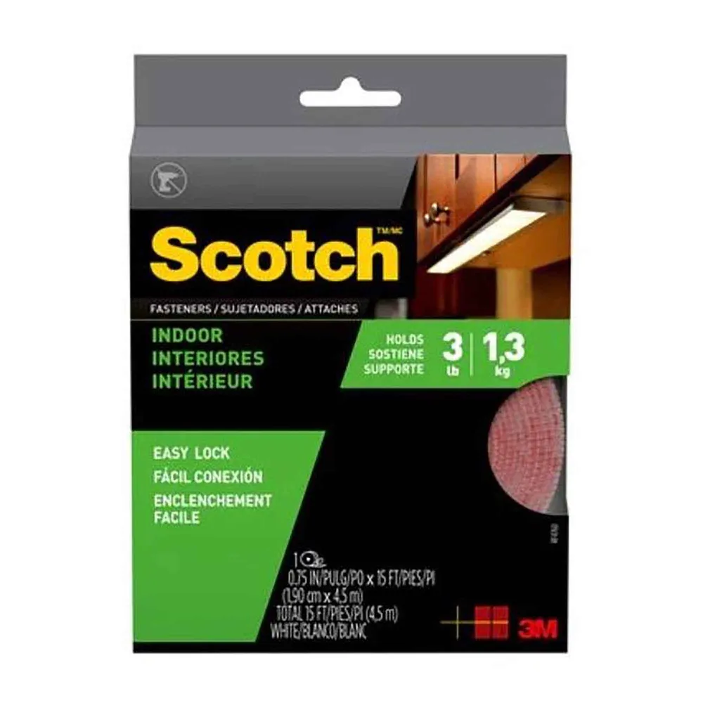 Attache autocollante en Velcro pour l’intérieur de 3/4" x 15', 3 lb (noir) avec fixation universelle