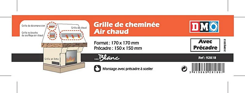 Grille de décompression avec précadre blanc 170 x 170 Autogyre avec système antivol