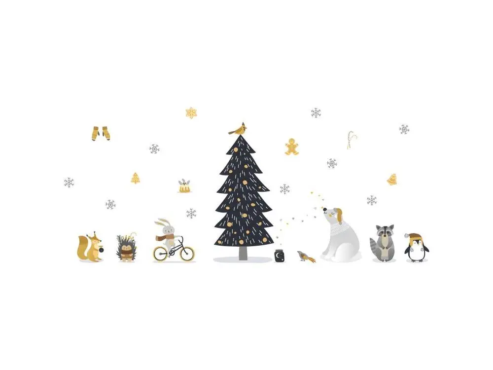 Protège-mains Stickers Noël animaux scandinaves - Autocollants stickers adhésifs noël - décoration fêtes - 90x60cm