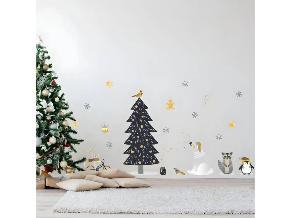 Protège-mains Stickers Noël animaux scandinaves - Autocollants stickers adhésifs noël - décoration fêtes - 90x60cm