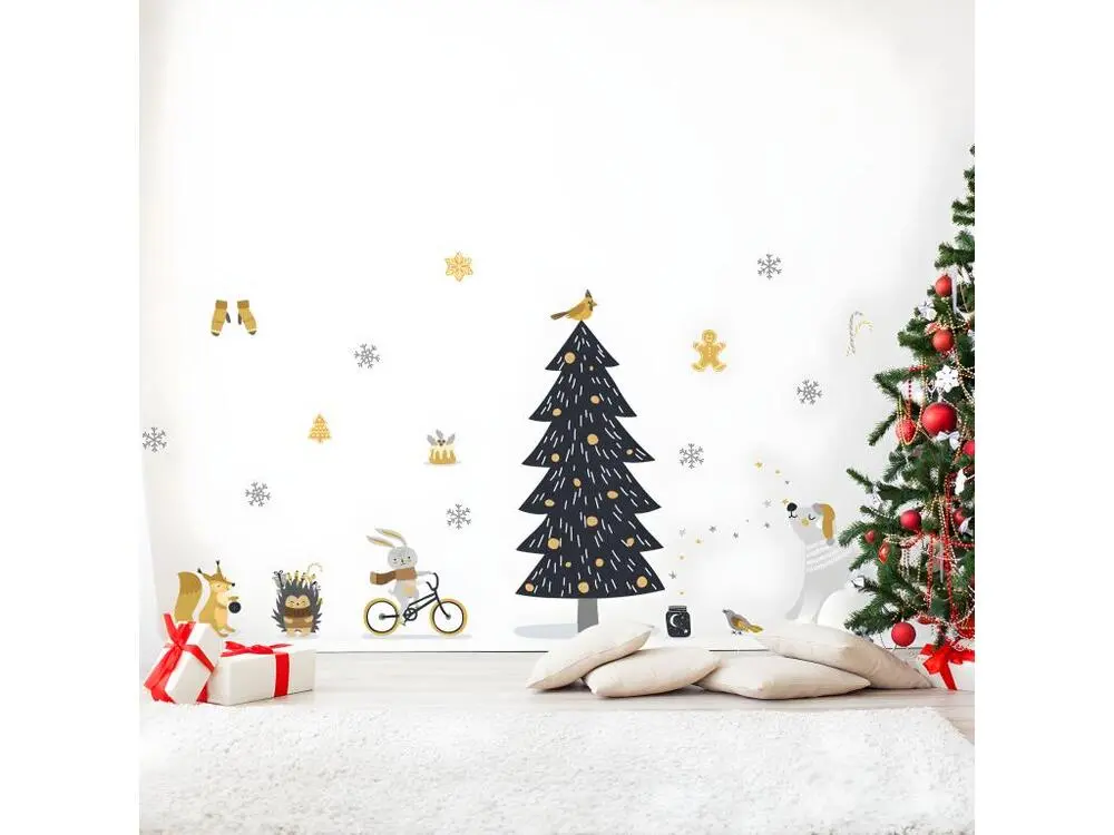 Protège-mains Stickers Noël animaux scandinaves - Autocollants stickers adhésifs noël - décoration fêtes - 90x60cm